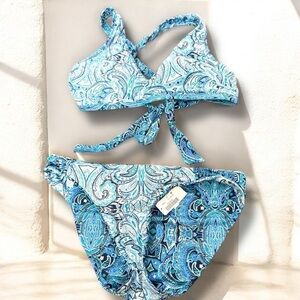 NWT La Vie En Rose Paisley Bikini Set reversible M fairy luxury